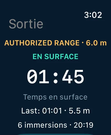 Apple Watch: surface time between two dives